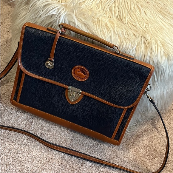 Dooney & Bourke Navy and Tan Pebble Leather Laptop / Briefcase - Picture 3 of 16